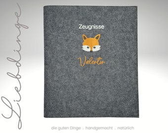 Zeugnismappe Filz Name Fuchs personalisiertes Geschenk Schulanfang Sichtbuch Einschulung Zeugnisse Dokumente