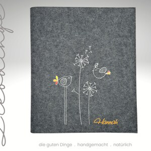 Zeugnismappe Filz Blumenwiese birds Name personalisiertes Geschenk Schulanfang Sichtbuch Einschulung Zeugnisse Dokumente kupfer