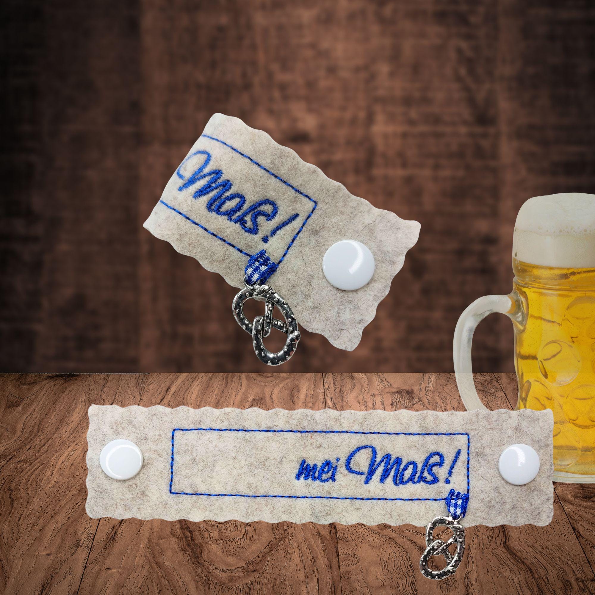 Maßkrugband 'Des Mei!' - Filzband Für Oktoberfest Mit Druckknopf