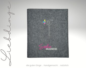 Zeugnismappe Filz Vogel Name personalisiertes Geschenk Schulanfang Sichtbuch Einschulung Zeugnisse Dokumente