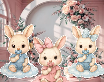 Bunny Baby Shower Standee: Gender Reveal Decor (Digital Download, PDF & PNG)
