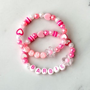 Girl Name Bracelet | Personalized Girls Bracelet and Necklace | Custom Keychain for Kids | Barbie Pink Bracelet | Children Gifts