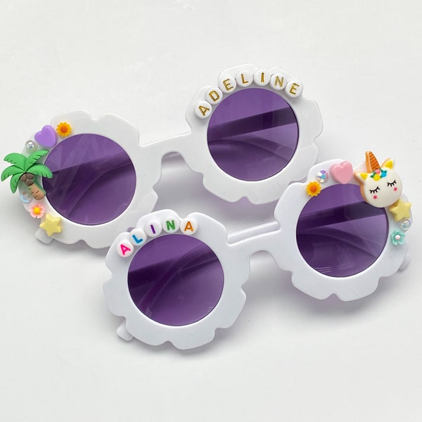 Girls Personalized Sunglasses | Flower Sunglasses | Custom Name Sunglasses for Children | Sunnies for Kids | Toddler Glasses