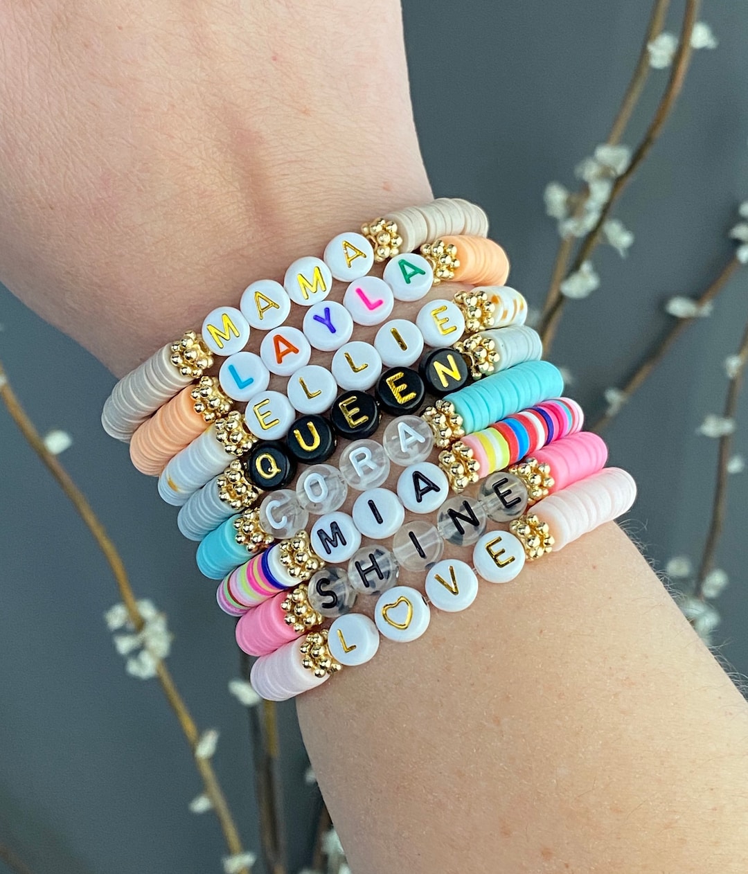 custom word bracelet, personalized name bracelets for women, clay disc -  Lily Daily Boutique