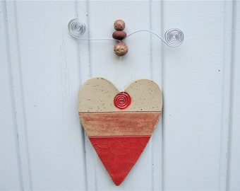 Pendentif coeur en céramique porte murale décoration de jardin COEUR avec fil torsadé