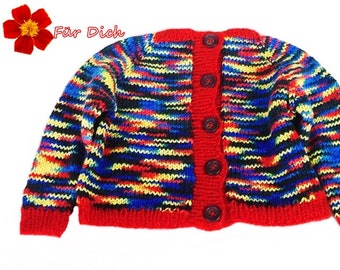 Strickjacke Gr.62/68 handgestrickte Babystrickjacke  bunte Babystrickjacke  Puppenkleidung