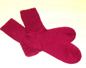 handgestrickte Socken Gr.39/40  einfarbige Socken Freizeitsocken rote Socken Hausschuhe Strümpfe  Haussocken warme Socken Damensocken