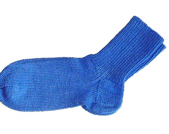 handgestrickte Socken Gr.36/37 blaue Socken einfarbige Socken Kindersocken Damensocken Strümpfe blaue Strümpfe Hausschuhe Haussocken