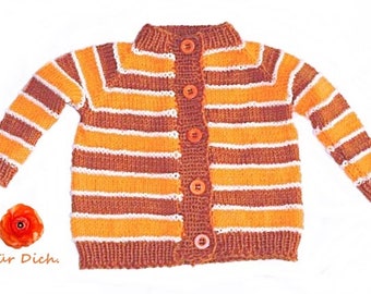 Babystrickjacke Gr.74 handgestrickt Kuscheljacke warme Strickjacke bunte Strickjacke  gestreifte Babystrickjacke  braune Strickjacke