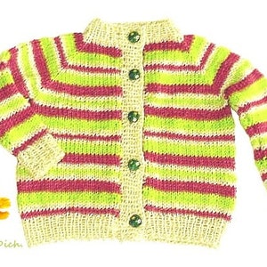 Strick-Jacke Gr.86/92 handgestrickte Jacke warme Strickjacke Cardigan Kinderweste Kuscheljacke bunte Kinderstrickjacke gestreifte Jacke Bild 1