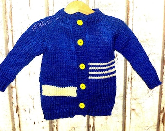 Baby-Strickjacke Gr.86 Cardigan  Kindermantel handgestrickte Jacke blaue Strickjacke handgestrickte Babystrickjacke Kuschelstrickjacke