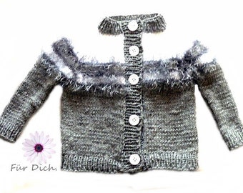 Kinder-Strickjacke mit Passe Gr.92- handgestrickte Jacke  Mädchenjacke  warme Strickjacke  graue Strickjacke  Cardigan