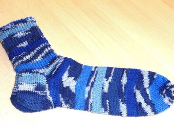 handgestrickte Socken Gr. 39/40  Kuschelsocken blaue Socken Freizeitsocken  Strümpfe  Hausschuhe  Freizeitsocken  Damensocken Haussocken