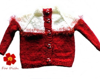 Baby-Jacke Gr.50/56 handgestrickte Babystrickjacke  rot-weiße Babystrickjacke  Puppenstrickjacke