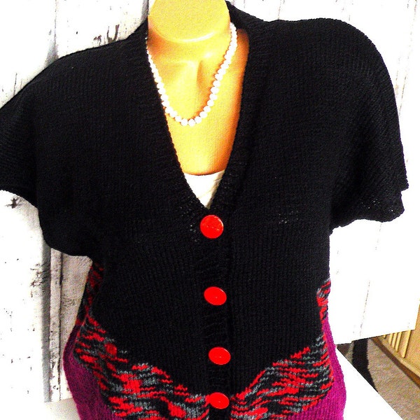 Bolero-Jacke Gr. M/L Jacke mit angesetztem Ärmel Damenweste  Musterstrickjacke  Strickjacke   Musterpullover Pullover  dunkle Strickjacke