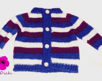 Strickjacke Gr. 68/74 handgestrickte Babystrickjacke mit Streifen