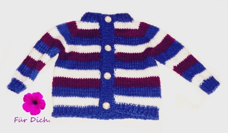 Strickjacke Gr. 68/74 handgestrickte Babystrickjacke mit Streifen Bild 1