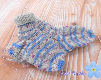 Babysocken gestrickt Gr.21/22 Wollsocken bunte Socken blaue Socken Strümpfe handgestrickte Babysocken Babyschuhe  warme Babysocken