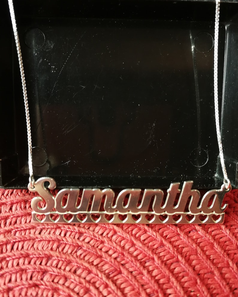 Samantha Name Necklace Heart Bar Personalized Pendant Any Name Etsy