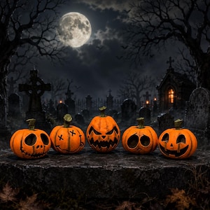 5 pack of Jack-o-lantern ornaments - Mini Halloween ( 2 inch )