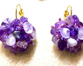 Purple & Lavender Amethyst Beaded Earrings, cluster earrings, gemstone earrings