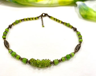 Collana di perline a grappolo di peridoto, collana di perline di pietre preziose, collana Summertime