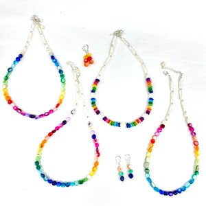 Rainbow Mother of pearl/ Shell necklace, casual summer gemstone necklace, bright shell necklace