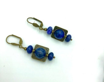 Framed Lapis Lazuli earrings, casual gemstone earrings