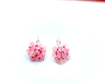 Rose Quartz Beaded Earrings, cluster earrings, gemstone earrings