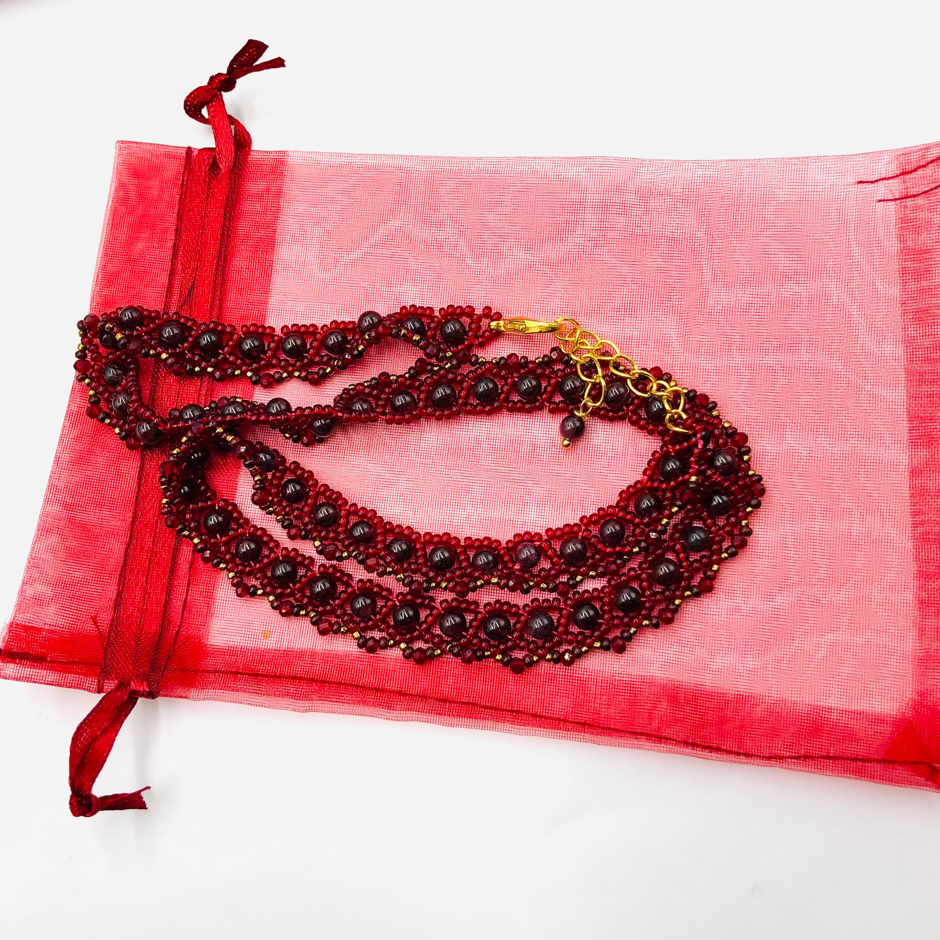 Collier Perles Grenat Dégressives Bordeaux - Naturel - Marque Désirs Essentiels Paris