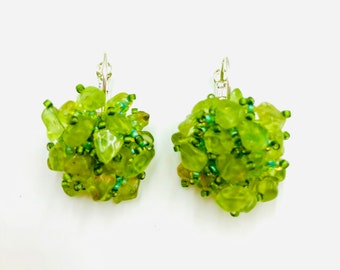 Peridot Beaded Earrings, cluster earrings, gemstone earrings