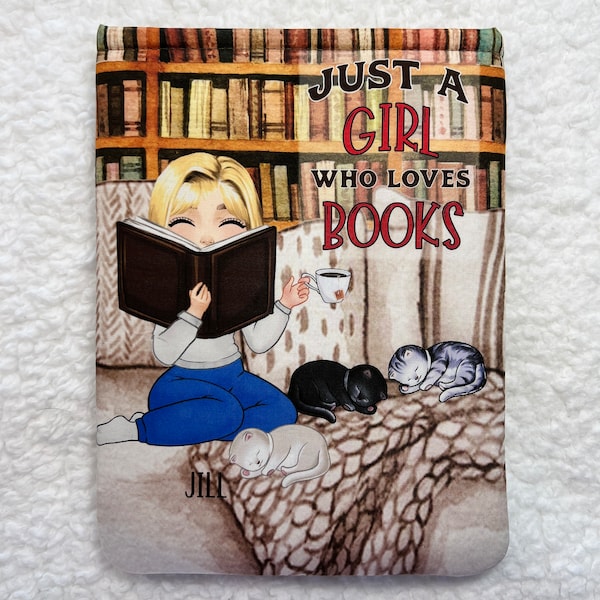 Just A Girl Who Loves Books Personalized Name Book Sleeve. Pick Your Hair Color, Style... Unique Pouch.