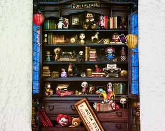 Book Nook Curious Library Filled with Misfits and Oddities Book Sleeve. Cluttergirl Collective Unique and Extraordinary Book Pouch.