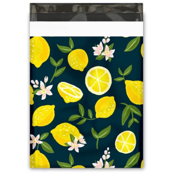 20ct 10x13 Navy Blue and Yellow Lemons Poly Mailers, Designer Poly Mailers, Fruit Mailer, Boutique Mailers