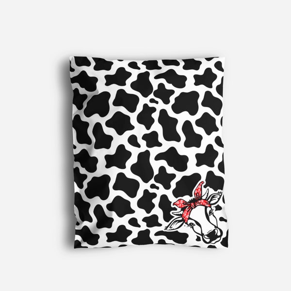 20ct 10x13 Black, White, and Red Cow Print with Cow Head and Red Bandana Designer Poly Mailers, Animal Print Mailers, Boutique Mailers