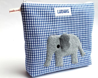 Kulturbeutel  mit Namen Waschbeutel Windeltasche Elefant für Kinder Mädchen Jungen Baby personalisierbar