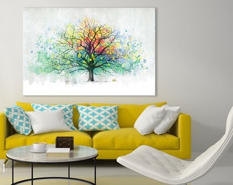 Muur Decor, Boom print op canvas kunst, Herfst boom op doek, Abstracte boom, abstract landschap, Groot formaat, abstracte canvas print