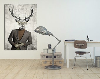 Deer print on canvas - DEER VINTAGE - 70X100cm