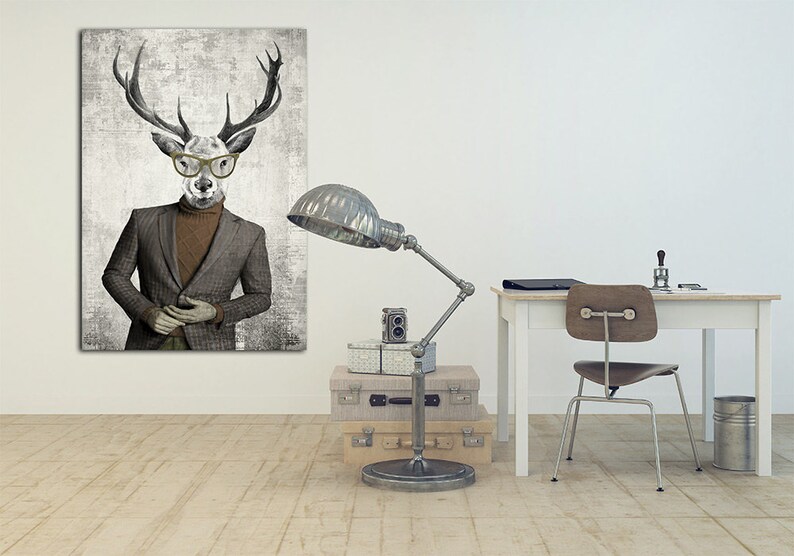 Deer print on canvas DEER VINTAGE 70X100cm image 1