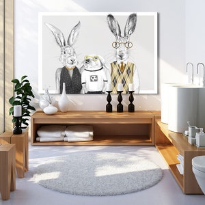 Rabbits print on canvas, Hares print on canvas, Hares family, Hares wall decor, Rabbits art decor canvas 120X80 cm 02197 zdjęcie 1