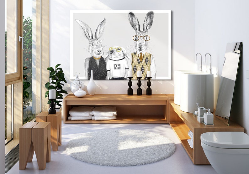 Rabbits print on canvas, Hares print on canvas, Hares family, Hares wall decor, Rabbits art decor canvas 120X80 cm 02197 zdjęcie 1