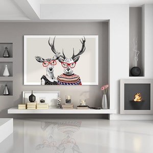 Deer print on canvas 120x80 cm LOVE DEER 02-61 image 1