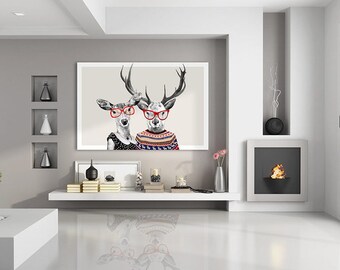 Deer print on canvas 120x80 cm LOVE DEER 02-61