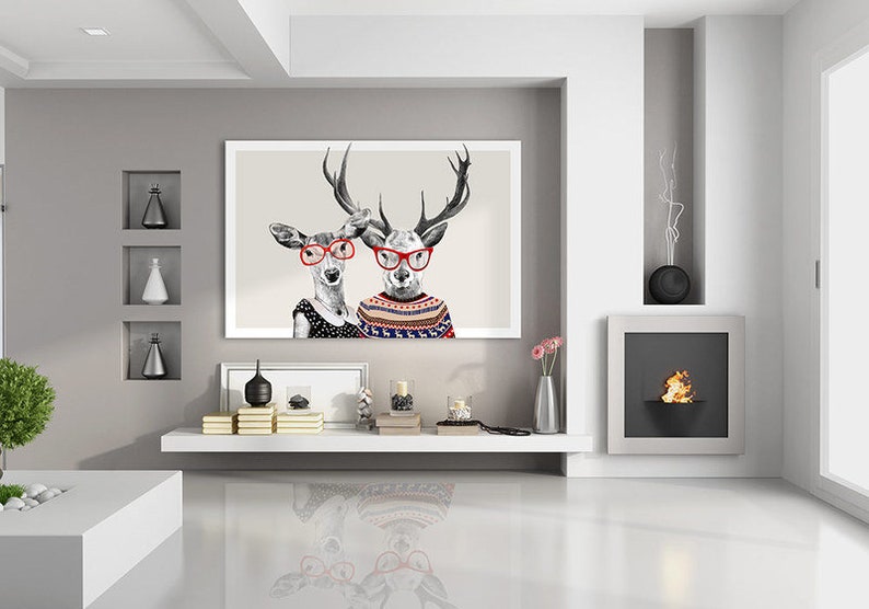 Deer print on canvas 120x80 cm LOVE DEER 02-61 image 1