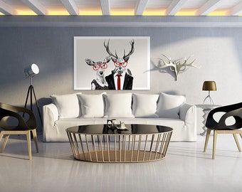 Hirschdruck auf Leinwand + LOVE DEER 100x70cm 0246