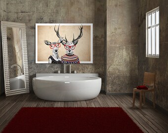 Deer canvas art + LOVE + 100x70 cm 0255