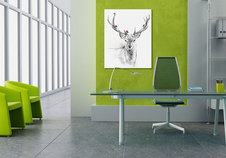 Deer print on canvas Deer Birds 60X80 02203 image 2