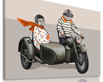 Canvas image 120x80 cm - CHICKENS ON MOTORCYCLE