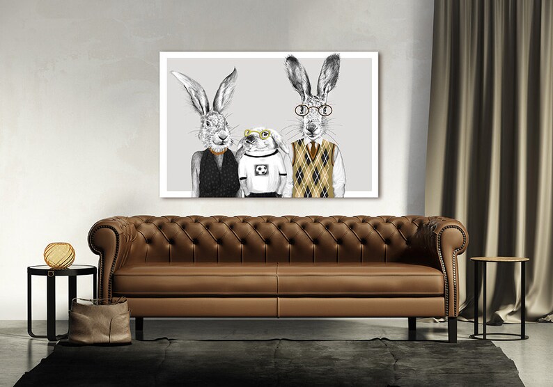 Rabbits print on canvas, Hares print on canvas, Hares family, Hares wall decor, Rabbits art decor canvas 120X80 cm 02197 zdjęcie 2