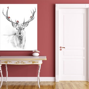 Deer print on canvas Deer Birds 60X80 02203 image 1